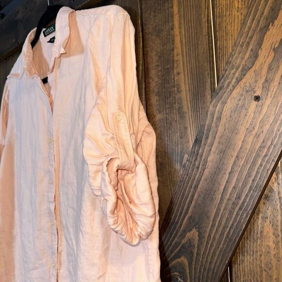 Lauren Ralph Lauren 100% Linen Roll Tab Sleeve Button Up Shirt - Picture 3 of 5